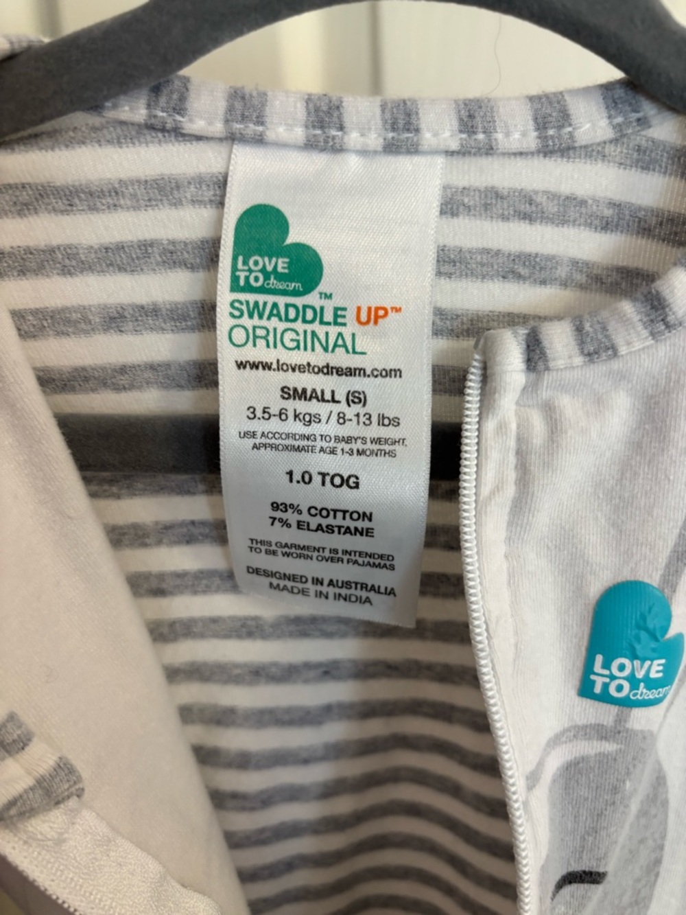 Love to dream Gray Bunny Zip Swaddle with Striped Trim - Picture 3 of 3